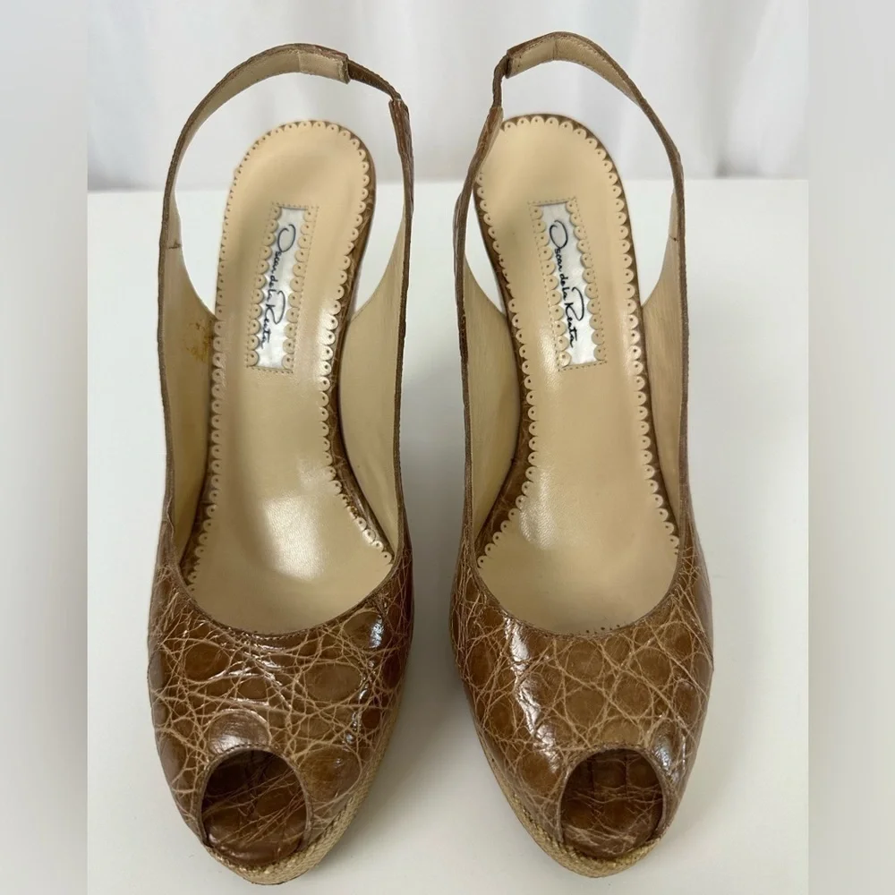 Oscar de la Renta Genuine Crocodile Peep Toe Platform Sandals Sz 7.5